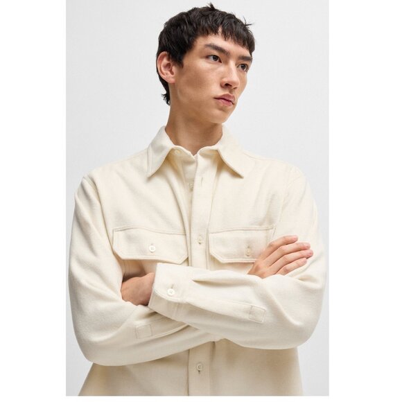 NEW  HUGO by Hugo Boss Men's Oversized-fit shirt in brushed flannel - White SZ L - Picture 5 of 6